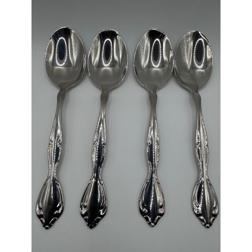 Oneida Cantata Stainless Soup Spoons Set of 4 Community Glossy 6.75" Spoons